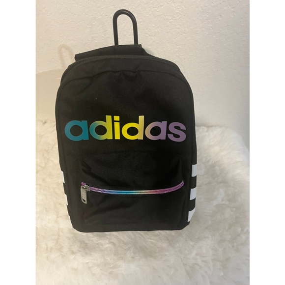 Adidas Santiago Unisex Insulated Small Lunch Bag Compact Black White Rainbow. - Picture 3 of 9